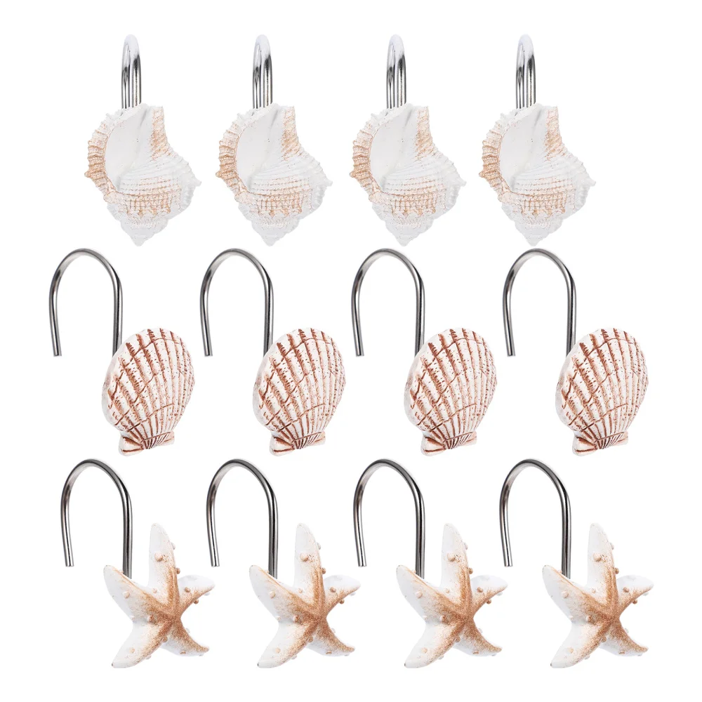 

12pcs Household Creative Marine Shell Bathroom Curtain Hooks (Assorted Color)