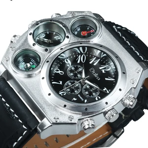 Часы наручные мужские в стиле милитари, кварцевые большие с ремешком из кожи питона, с 2 часовыми поясами, s 2020