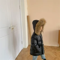 New Fashion Childrens Clothing Mid-length Korean Style Solid Color Warm Hooded Down Jacket for Girls Boys