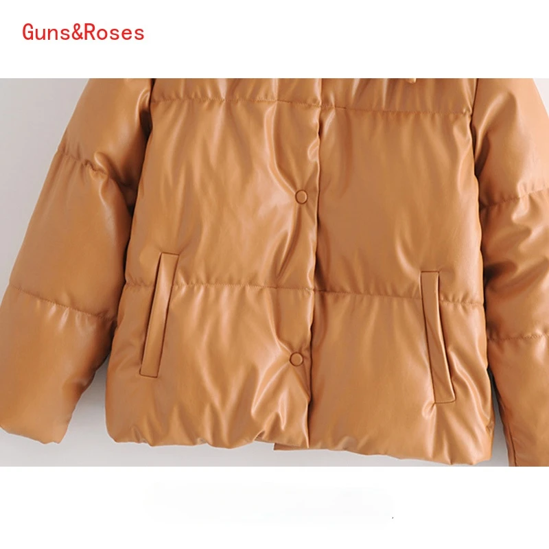 

Jacket Women 2021 Fashion Faux Leather Thick Warm Padded Jacket Coat Vintage Long Sleeve Pockets Women's Coat Chic Tops