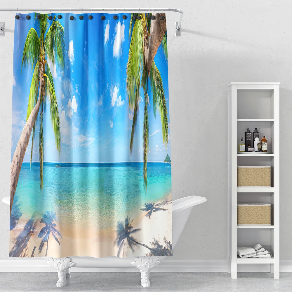 

2021 Sunny beach Scenery Sea Sunshine Pattern Bath Shower Curtains Waterproof 3D Printed Curtain for Home Decoration