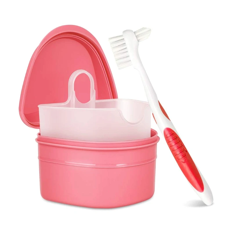 

Denture Bath Case Cup with Brush Dental Tooth Box Holder Storage Soak Cleaning Container K3NE