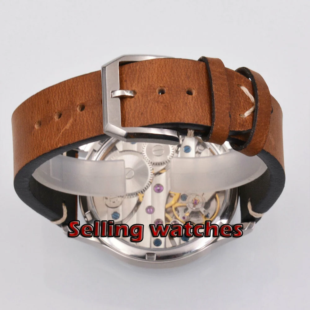 44 мм Corgeut черный стерильный циферблат зеленый светящийся 6497 Рука обмотки Мужские