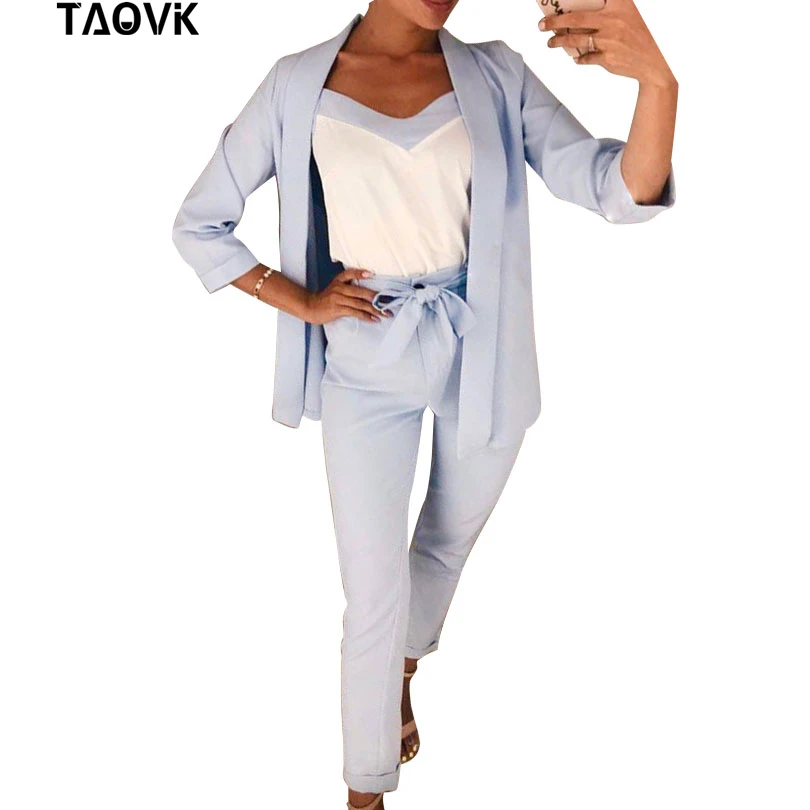 Женский костюм из органической кожи TAOVK брючный с рукавом браслетом блейзер
