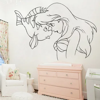 Princess Little Mermaid Wall Decals Girls Room Home Decoration Baby Bathroom  Bedroom Vinyl Wall Anime Posters Stickers Y586