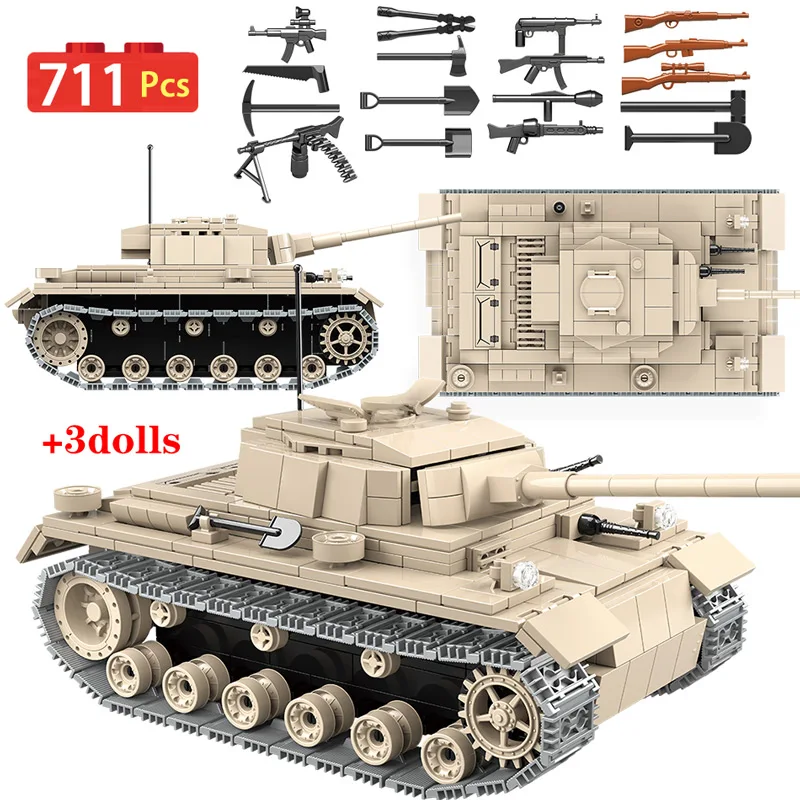 711 шт. полицейский военный кирпич WW2 модель немецкого танка фигурки солдат