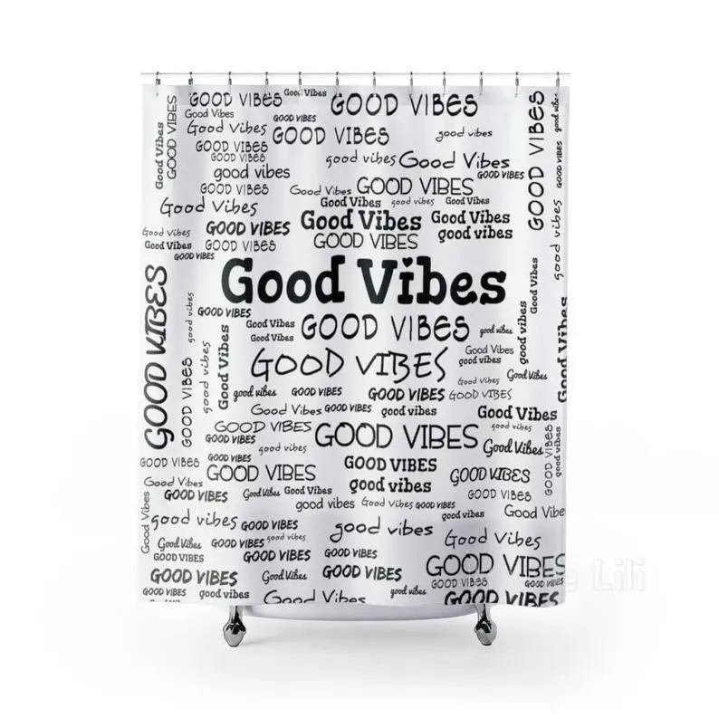 

Good Vibes Shower Curtain Black And White Bathroom Decoration