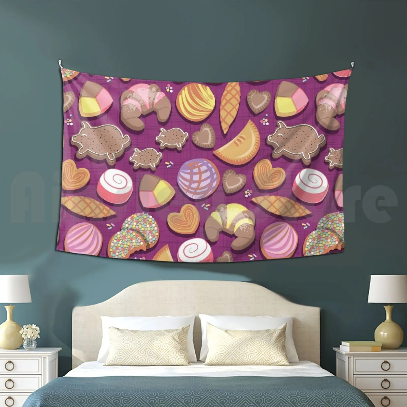 

Mexican Sweet Bakery Frenzy / / Pink Background / / Pastel Colors Pan Dulce Customized Tapestry Food