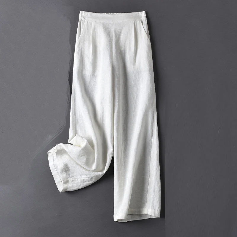 Брюки женские с эластичной завышенной талией Свободные повседневные льняные