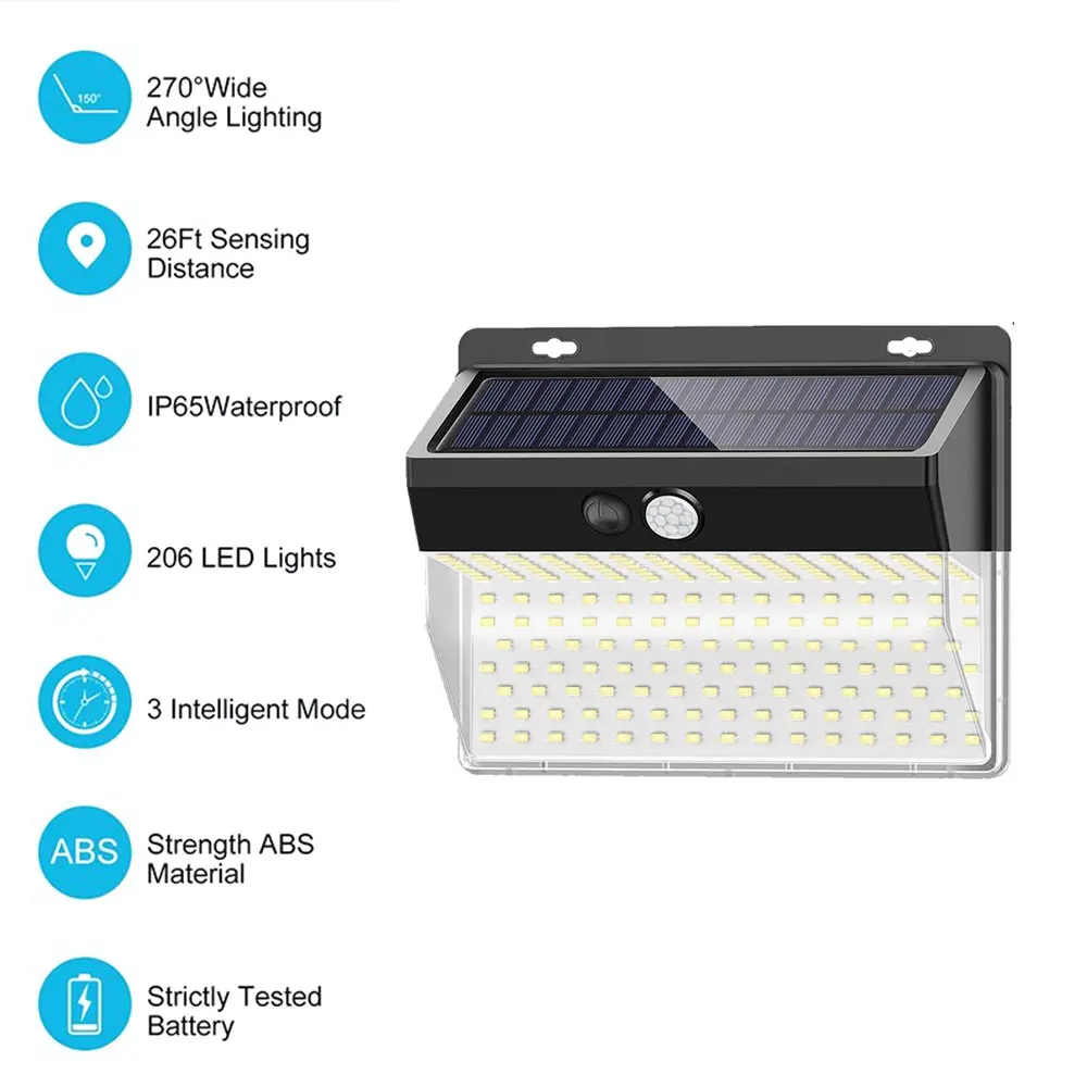 

206 LED Solar Light Human Body Motion Sensor Solar Lamp IP65 Outdoor Light Solar Powered Sunlight Garden Decoration Street Light