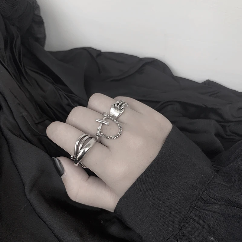 HZ хип хоп Винтаж металлическая Панк цепь крест Открытый кольца пряжка дизайн