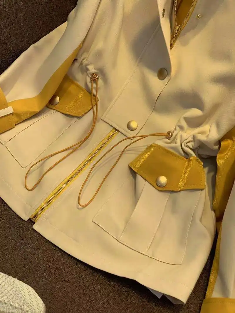 Fashion Casual Jacket Woman Joining Together Draw String Stand Collar Loose Coat Autumn | Женская одежда