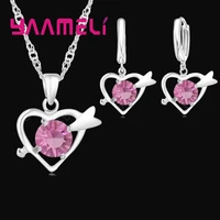 new hot sale wedding jewelry necklace earrings sets for women 925 sterling silver love shape embellished round gift