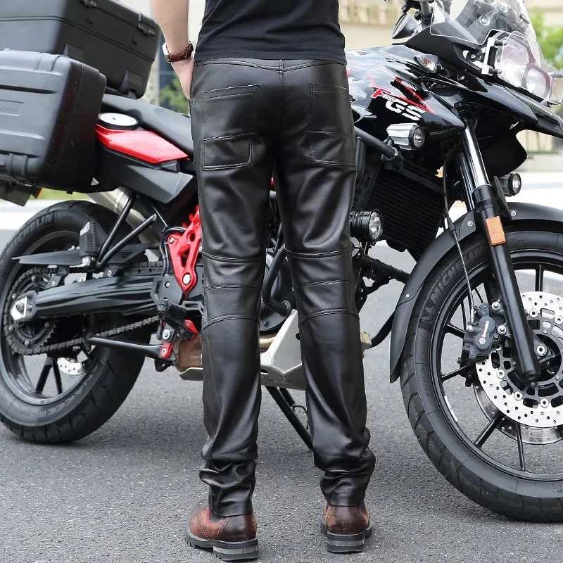 

2021 New Arrival Male Trousers Fashion Genuine Leather Man Skinny Pants Slim Fit Motorcycle Trousers Casual Men Pencil Pants