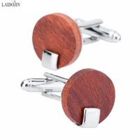 laidojin luxury red wooden cufflinks for mens shirt high quality fashion round cuff links wedding gift brand jewelry abotoaduras