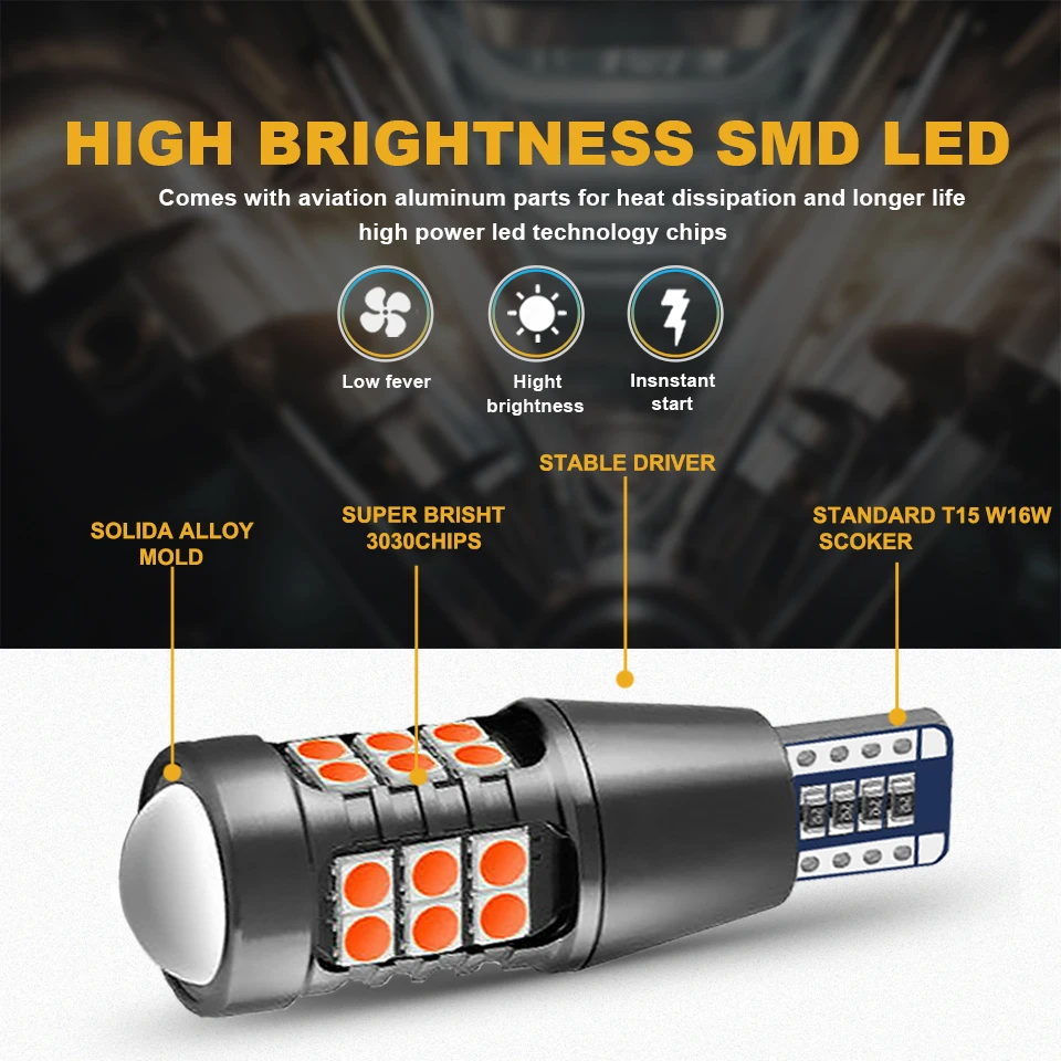 ANMINGPU 2x сигнальная лампа Led T15 Canbus 921 912 лампы 3030SMD W16W Светодиодная супер яркая