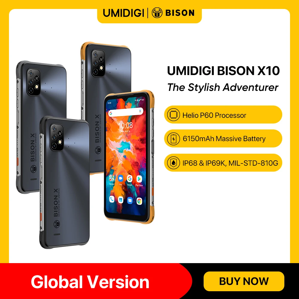 umidigi bison x10 ip68 ip69k global version smartphone nfc 4gb 64gb helio p60 octa core 6 53 hd 20mp triple camera 6150mah u free global shipping