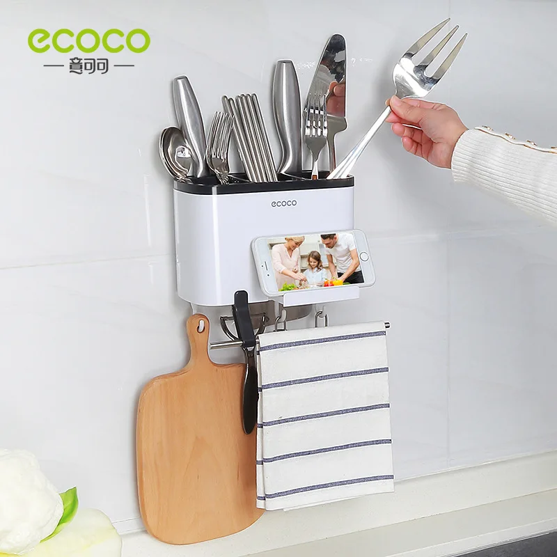 

Многофункциональная кухонная стойка для хранения ecoco, креативная настенная полая клетка для палочек, тряпичная стойка, держатель для ножей ...