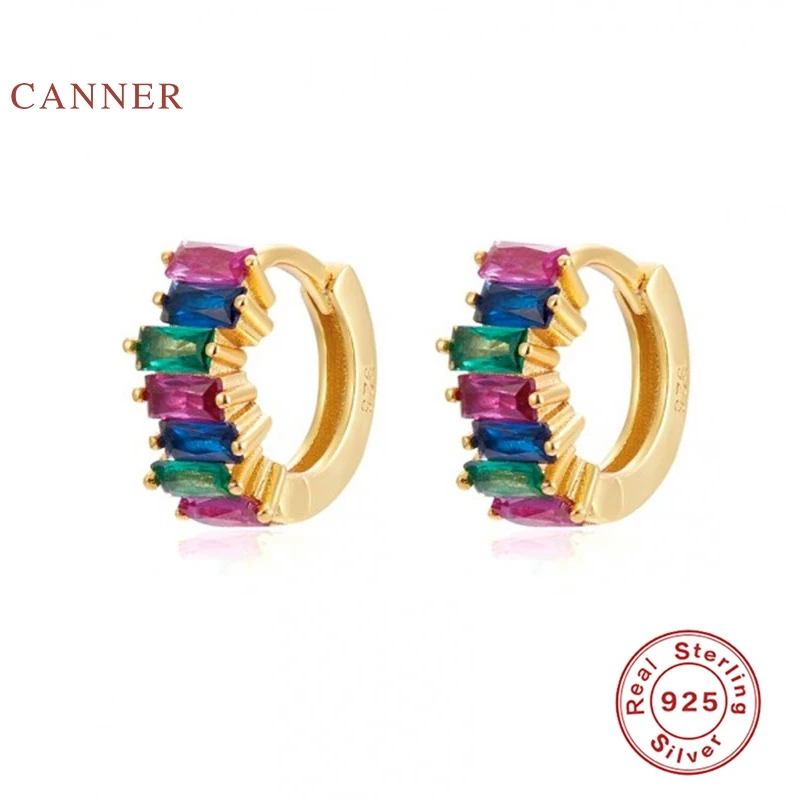 

Женские серьги-колечки CANNER из настоящего серебра 925 пробы, Разноцветные серьги-обручи с фианитами, корейские ювелирные изделия
