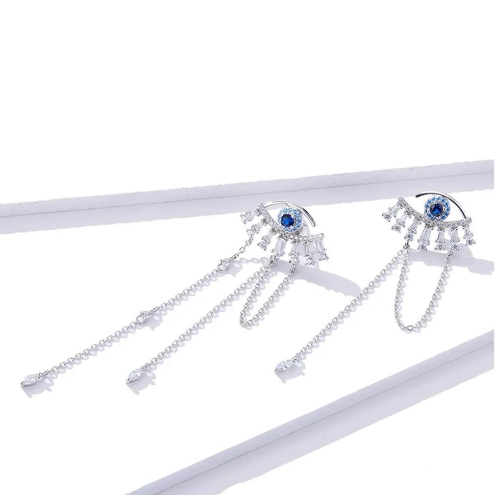 Earrings Sterling Silver 925 Blue Eye Creative Exaggerated Tassel Long Rhinestone Eyes Temperament Jewelry | Украшения и