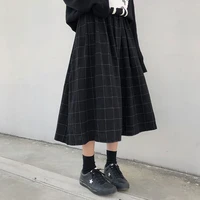 2 colors japanese style high elastic waist long skirts woman 2019 autumn winter plaid a line pleated skirts womens x1078