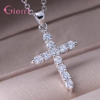 hot sale new fashion 925 sterling silver stunning zircon luxury cross pendant box chain necklace for women trendy jewelry