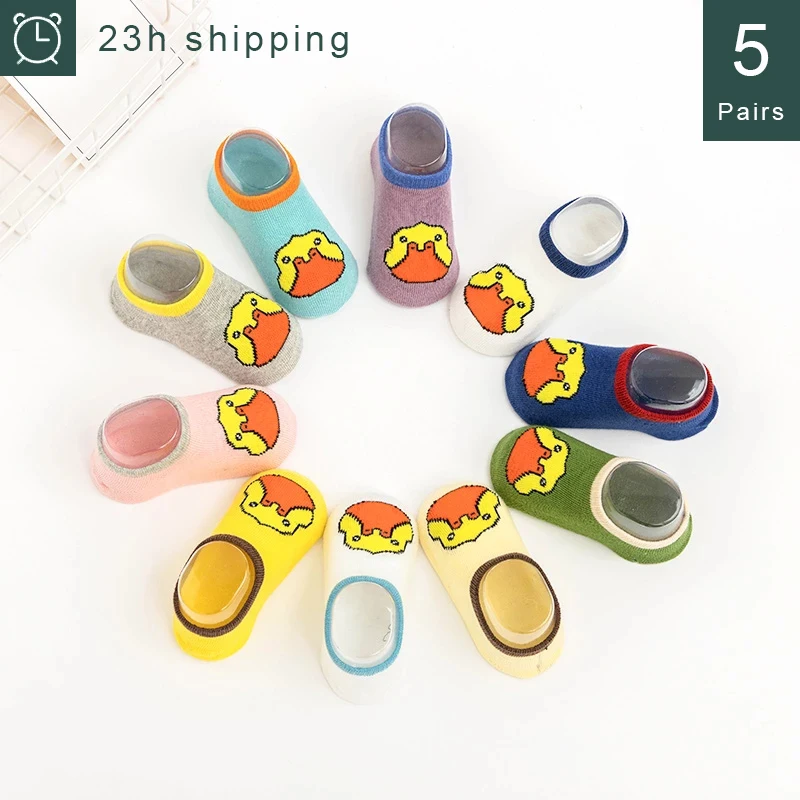 

5 Pairs /Set Cartoon Embroidey Baby Anti Slip Sneakers Candy Thin Breathable Short Socks Girl