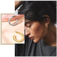 womens c shaped hoop earrings gold color solid stainless steel metal huggies minimalist chic street party elegant ear jewelry