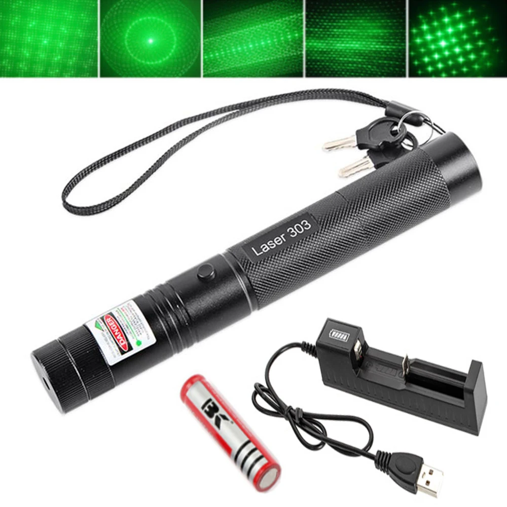 

Powerful laser sight high-power 303 pointer light 532NM 5MW high-power adjustable focus equipment with battery + charger