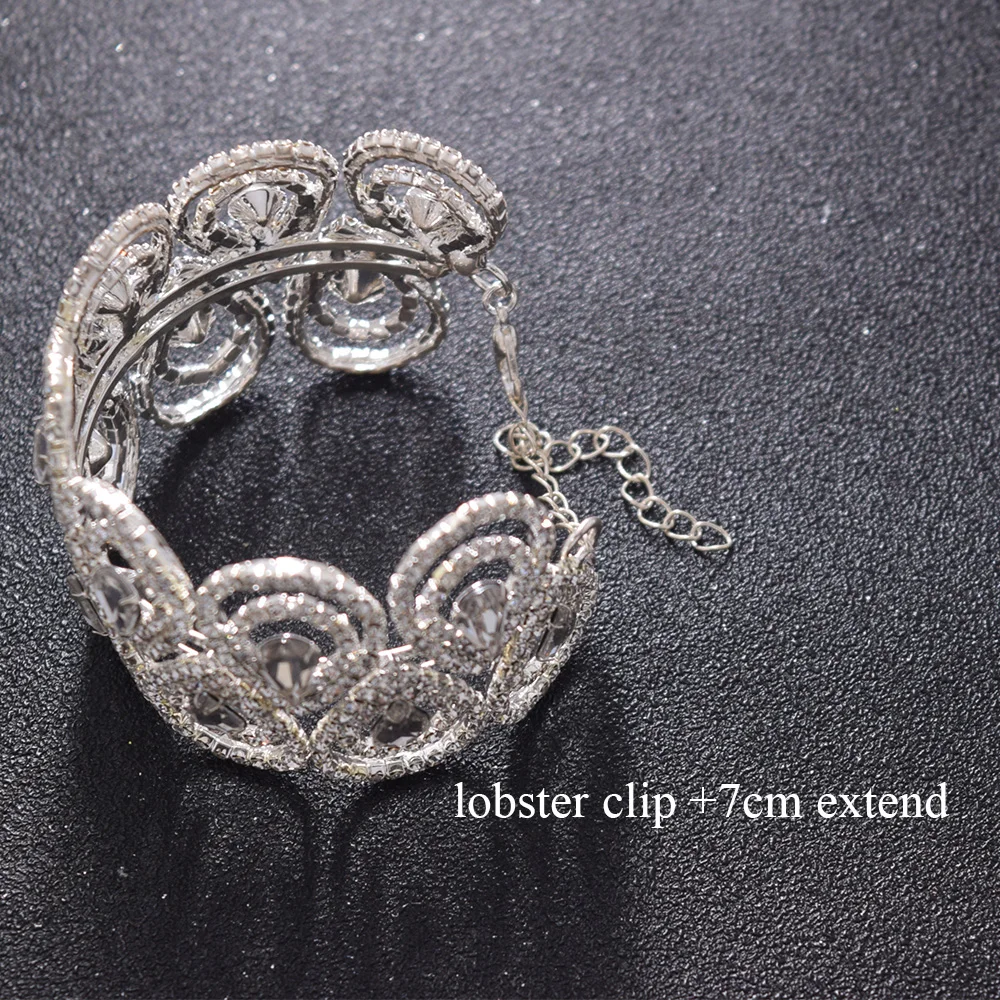 

4.2CM width rhinestones Wedding Crystal stretch bangle Bracelet Ladies Black Bracelet Crystal Elastic Bracelet Women Party Gift