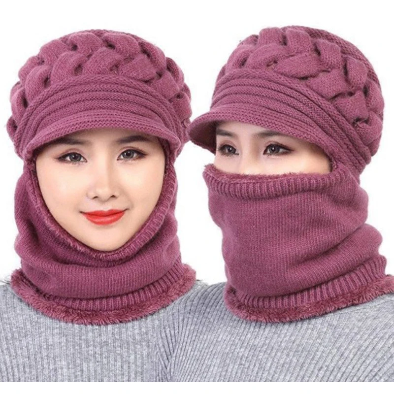 

1 Pc 1 In 3 Cap Women Knitted Hat Face Mask Neck Snow Thicken Warm Winter Scarf New Mask Hats Set Outdoor Sports Accessories
