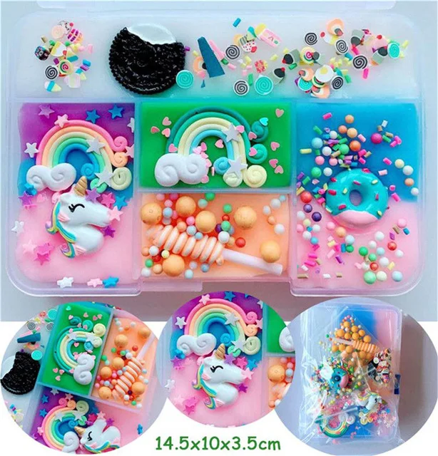 Разноцветный смешанный слайм Единорог DIY Радужный Сжимаемый антистресс детский