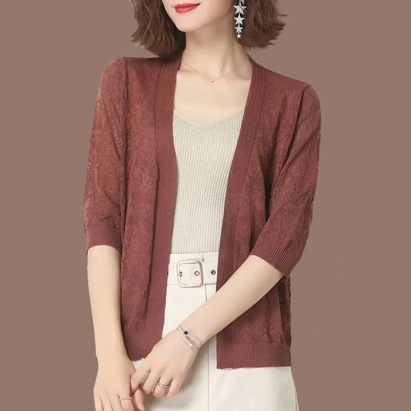 

Jackets For Women 2021 Summer Cardigan Women Jacket Half Sleeve Jacket Female V-Neck knitting Shawl Jackets Clothes Outerwear