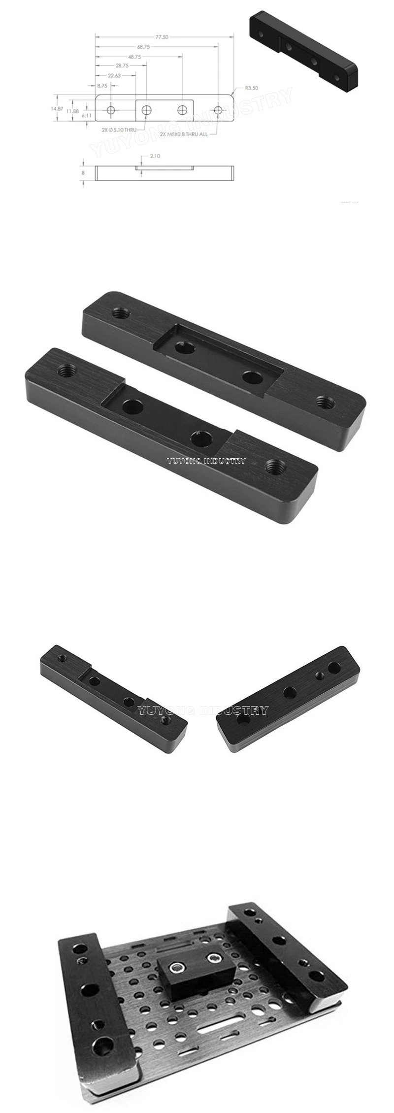 2 шт/лот Розничная Точная черная анодированная Al6063-T6 v-slot проставочная плитка на V-slot OX CNC C-beam