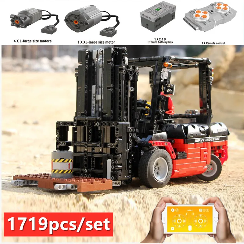 Technic серия вилочный погрузчик MOC-3681 RC моторы автомобильные наборы строительные