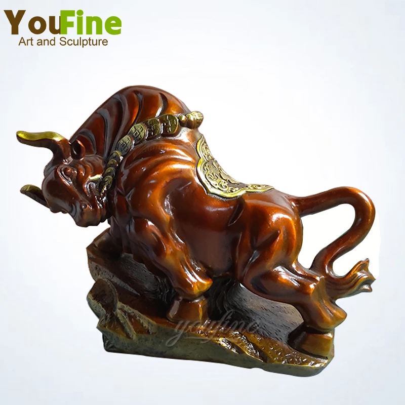 

9.65" Bronze Bull Sculpture Bull Statue Bronze Figurine Sculpture Charging Stock Market Bull Statue Home Office Decor