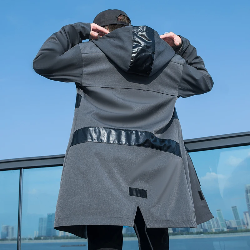 Тренчкот мужской длинный с капюшоном модная ветровка свободного покроя в стиле