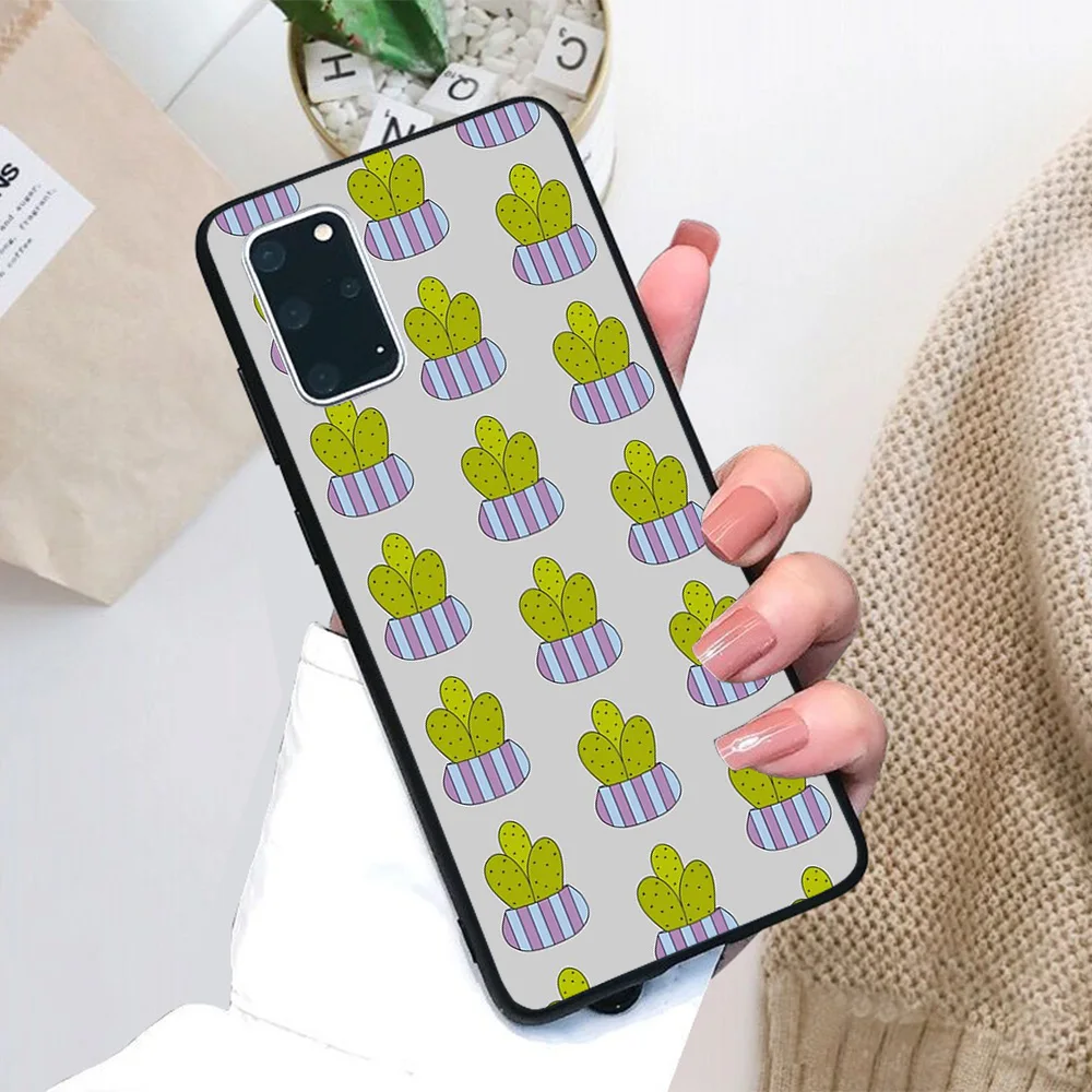 

For Samsung Galaxy Cute Cactus Design Cacti In A Striped Pot Soft TPU Black Border Samsung Galaxy Case