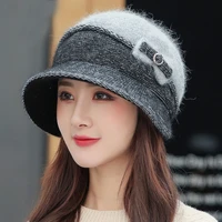 ht3724 autumn winter cap hats for women patchwork bowknot wool bucket hat female thick warm two layers knitted hat bucket caps