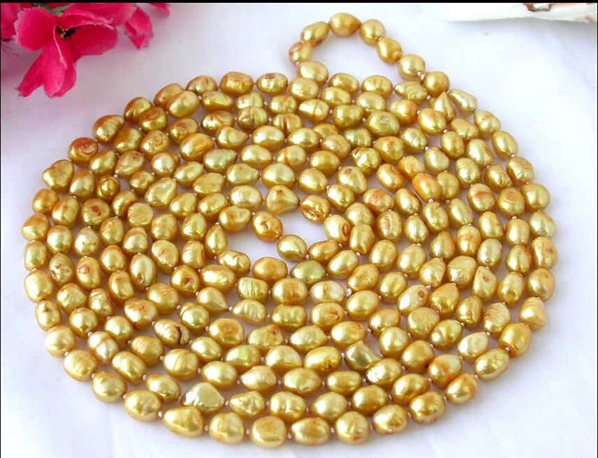 

Hot sale luster 100" 11mm baroque yellow freshwater pearl necklace a