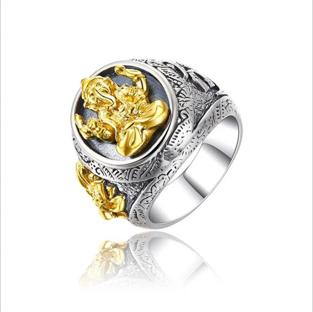 925 пробы Серебряное мужское кольцо Jinxiang Ретро тайское серебристого цвета Бог нос