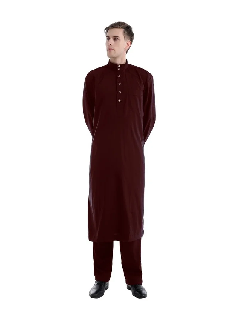 

Saudi Arabia Jubba Thobe Ramadan Muslim New Two-piece Muslim Fashion Men's Robe Middle East Lasser Bairam Dubai Turkey Robe Men