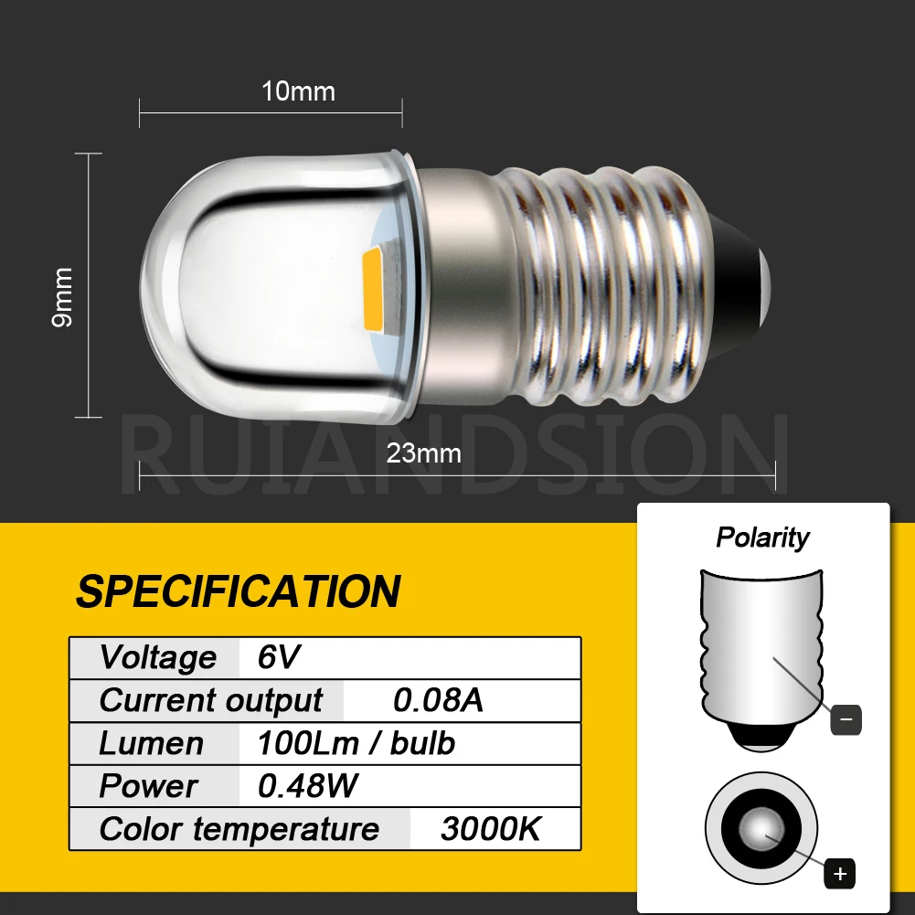 

RUIANDSION Wholesale 30Pcs E10 Screw Thread 3V 4.5V 6V 12V 4300K 6000K 2835SMD LED Machine Signal Lamp Old Torch Flashlight Bulb