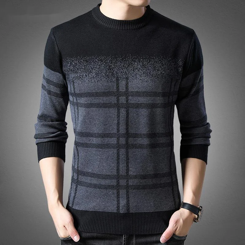 

Jersey de marca de moda para hombre, jerséis gruesos ajustados, jerséis con punto de lana, ropa informal de estilo coreano para