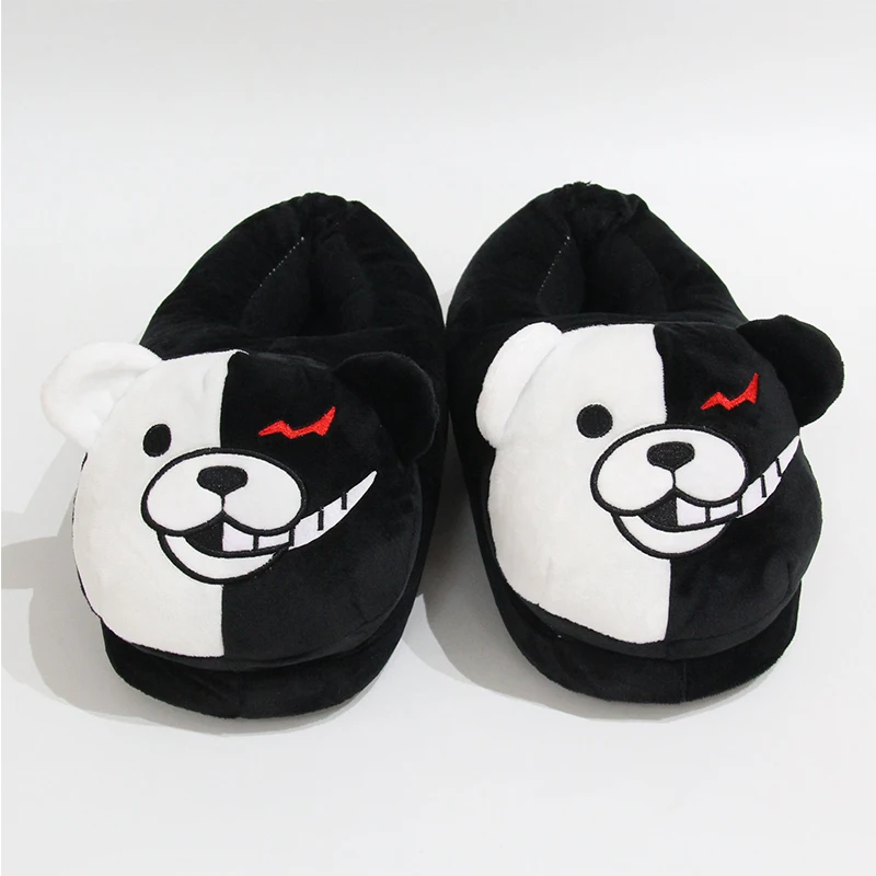 2021 Plush Soft Slippers Women Men Monokuma Kigurumis Black White Animal Bear Home Shoes Cartoon Cute House Slipper Big Size 42