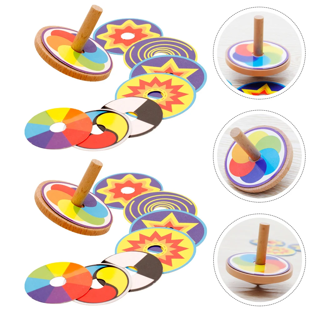 

2 Sets Kid's Wood Gyroscope Fun Toys Stocking Stuffers for Party