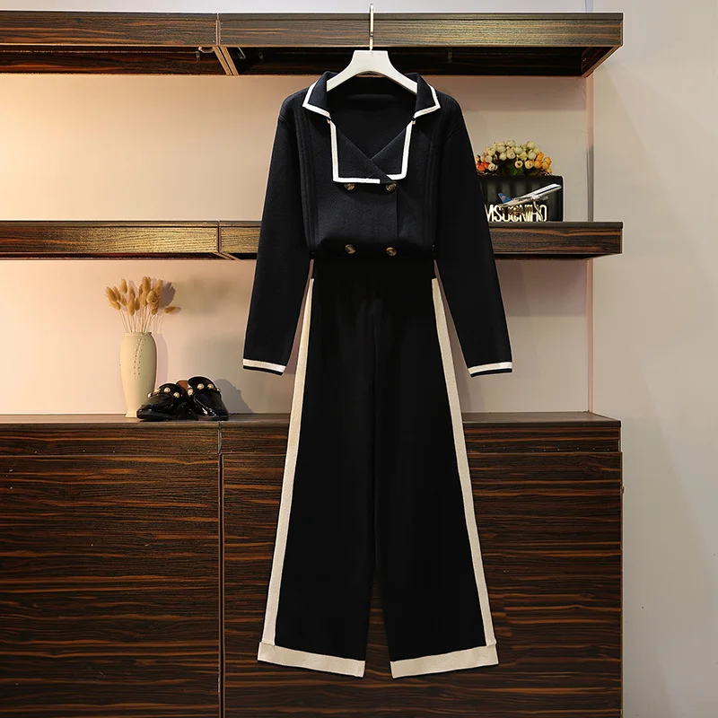 Large Size Women's Wear 2019 New Autumn And Winter Knitted Suit Two-piece Set Of Small Fragrance |