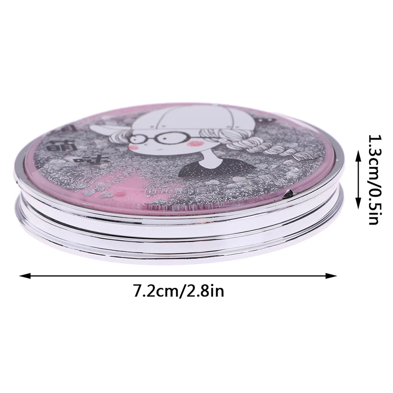 

1PCS Pocket Portable Double Sided Folding Cosmetic Mirror Mini Make-Up Mirror With Sparkling Flowing Sand Compact