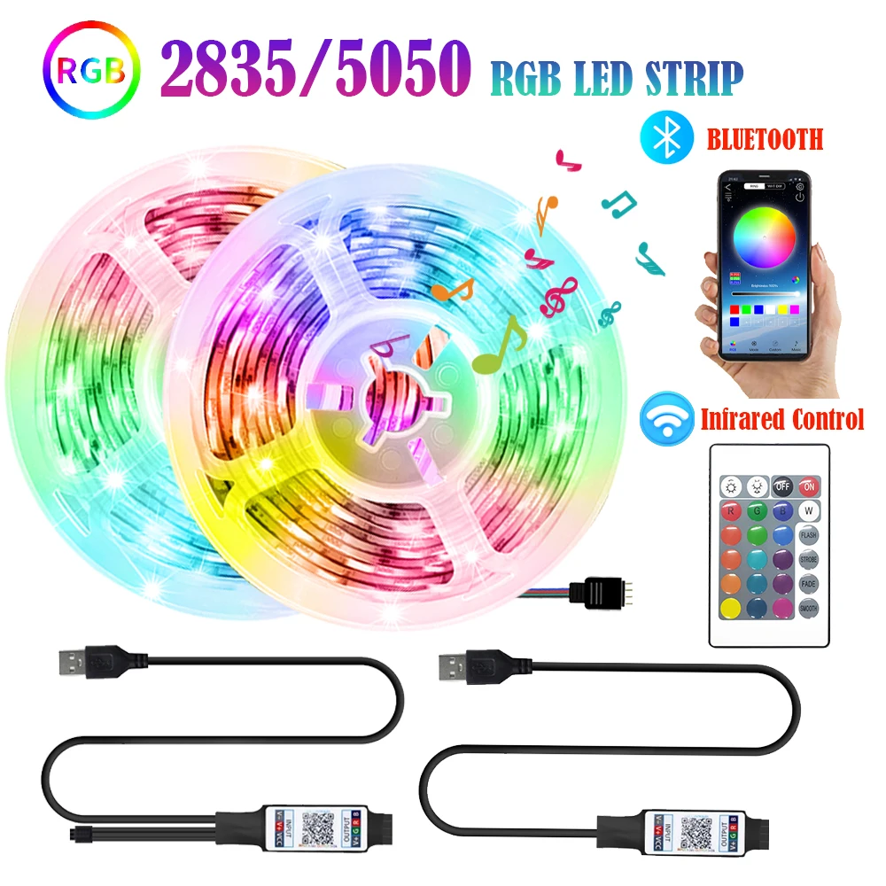 2835 5050 Светодиодный светильник полоски Bluetooth APP Управление RGB 5V USB Инфракрасной