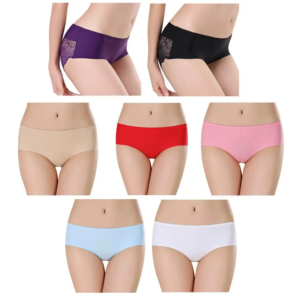 Hot Sale Ladies Invisible Sexy Breathable Solid Cotton Briefs Hollow Out Comfortable Ice Silk Fabric Transparent Lace Panties |